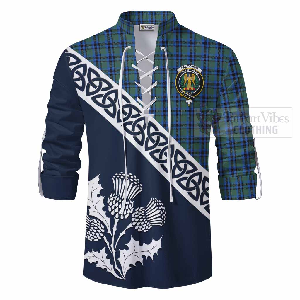 Falconer Tartan Ghillie Kilt Shirt Featuring Thistle and Scotland Map - Tartan Vibes Clothing