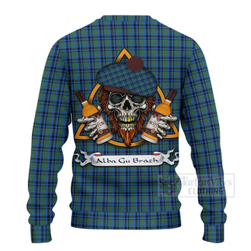 Falconer Tartan Ugly Sweater with Family Crest and Bearded Skull Holding Bottles of Whiskey - Tartan Vibes Clothing