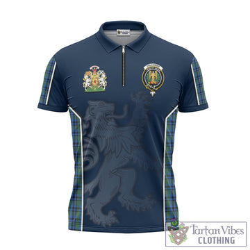Falconer Tartan Zipper Polo Shirt with Family Crest and Lion Rampant Vibes Sport Style - Tartan Vibes Clothing