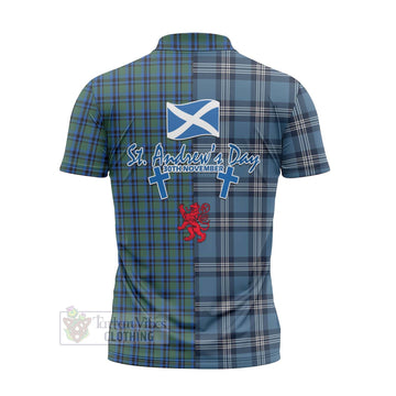 Falconer Tartan Zipper Polo Shirt Happy St. Andrew's Day Half Tartan Style - Tartan Vibes Clothing