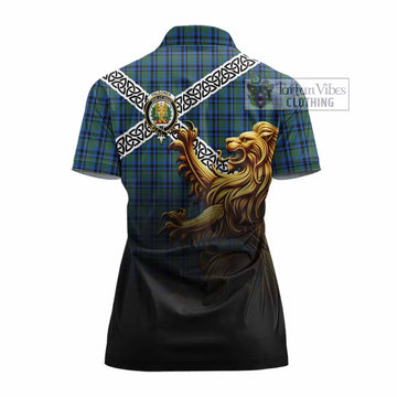 Falconer Crest Tartan Women's Polo Shirt with Golden Lion Emblem Celtic Style - Tartan Vibes Clothing