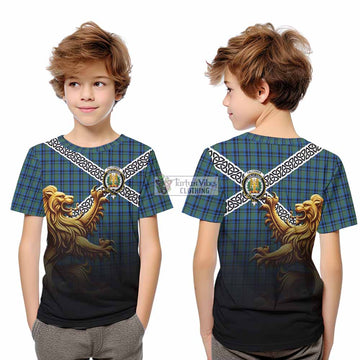 Falconer Crest Tartan Kid T-Shirt with Golden Lion Emblem Celtic Style - Tartan Vibes Clothing
