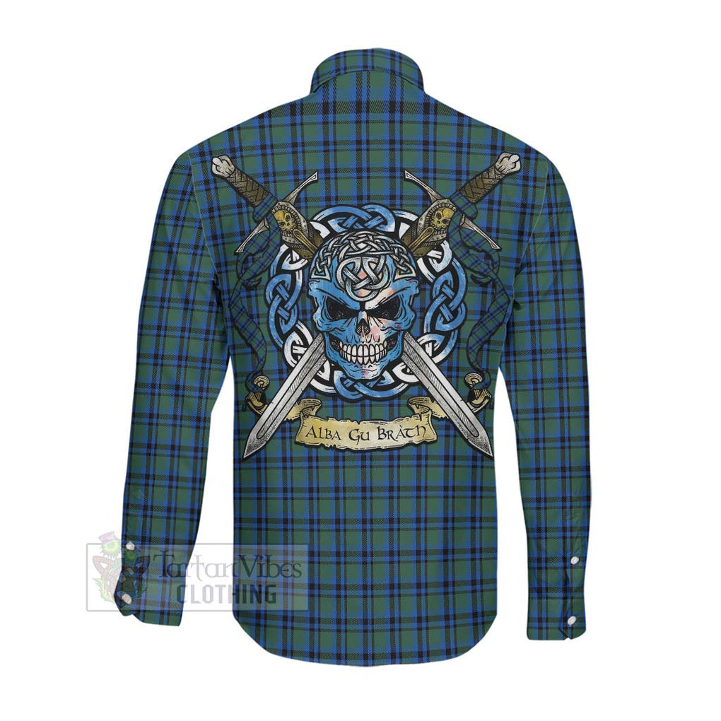 Falconer Tartan Long Sleeve Button Shirt with Family Crest Celtic Skull Style Men's Shirt - Tartan Vibes Clothing