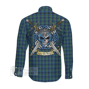 Falconer Tartan Long Sleeve Button Shirt with Family Crest Celtic Skull Style Men's Shirt - Tartan Vibes Clothing