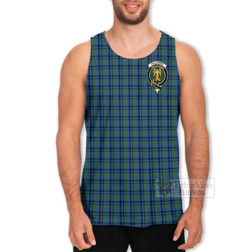 Falconer Tartan Men's Tank Top with Family Crest and Bearded Skull Holding Bottles of Whiskey - Tartan Vibes Clothing