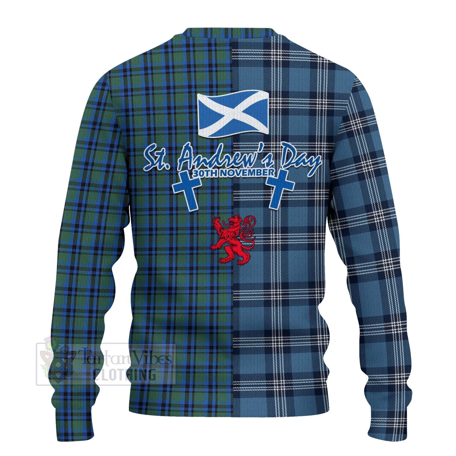 Falconer Tartan Knitted Sweater Happy St. Andrew's Day Half Tartan Style - Tartan Vibes Clothing