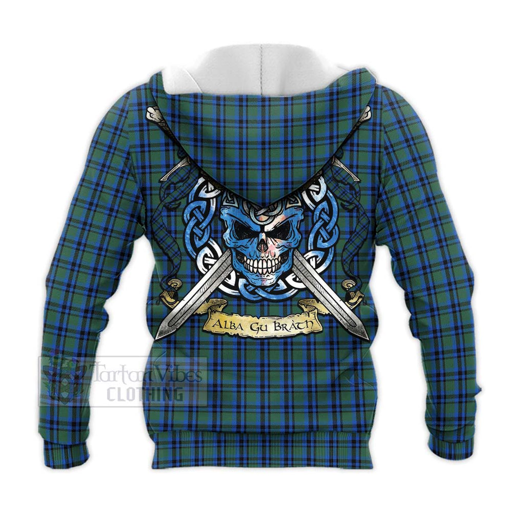 Falconer Tartan Knitted Hoodie with Family Crest Celtic Skull Style - Tartan Vibes Clothing