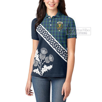 Falconer Tartan Women's Polo Shirt Featuring Thistle and Scotland Map - Tartanvibesclothing Store