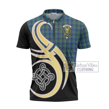 Falconer Tartan Zipper Polo Shirt with Family Crest and Celtic Symbol Style - Tartan Vibes Clothing