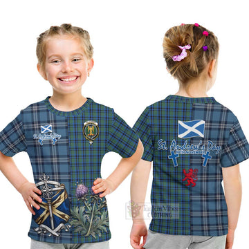 Falconer Tartan Kid T-Shirt Happy St. Andrew's Day Half Tartan Style - Tartan Vibes Clothing