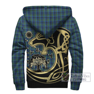 Falconer Tartan Sherpa Hoodie with Family Crest Celtic Wolf Style - Tartan Vibes Clothing