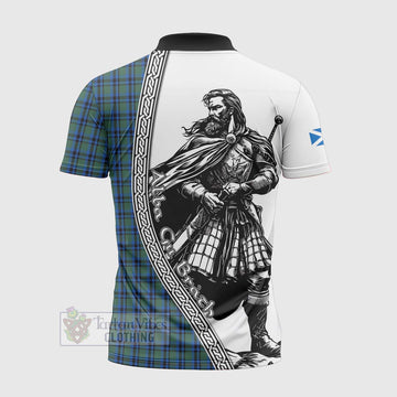 Falconer Tartan Clan Crest Zipper Polo Shirt with Highlander Warrior Celtic Style - Tartan Vibes Clothing