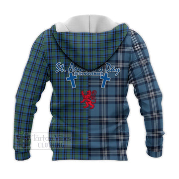 Falconer Tartan Knitted Hoodie Happy St. Andrew's Day Half Tartan Style - Tartan Vibes Clothing