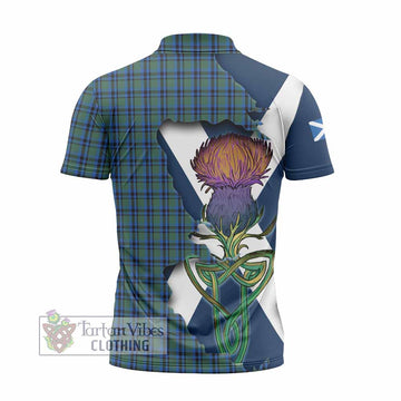 Tartan Vibes Clothing Falconer Tartan Family Crest Zipper Polo Shirt Scottish Thistle Celtic Inspired