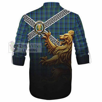 Falconer Crest Tartan Ghillie Kilt Shirt with Golden Lion Emblem Celtic Style - Tartan Vibes Clothing