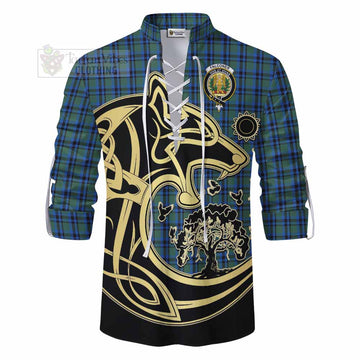 Falconer Tartan Ghillie Kilt Shirt with Family Crest Celtic Wolf Style - Tartan Vibes Clothing