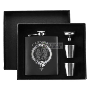 Falconer Crest Hip Flask Set 7oz Black Stainless Steel with A Gift Box - 2D-tartanvibesclothing