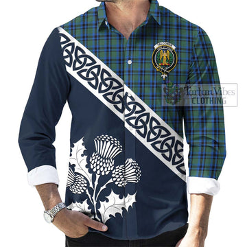 Falconer Tartan Long Sleeve Button Shirt Featuring Thistle and Scotland Map Men's Shirt - Tartan Vibes Clothing