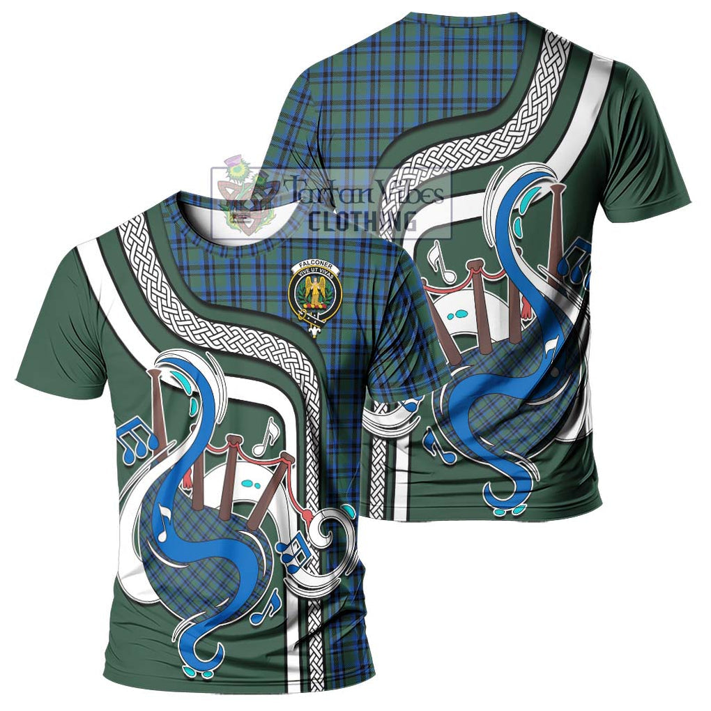 Falconer Tartan T-Shirt with Epic Bagpipe Style - Tartanvibesclothing Shop