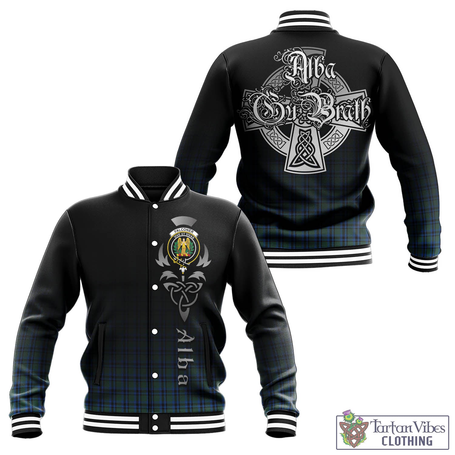 Falconer Tartan Baseball Jacket Featuring Alba Gu Brath Family Crest Celtic Inspired - Tartan Vibes Clothing