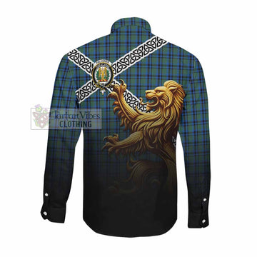 Falconer Crest Tartan Long Sleeve Button Shirt with Golden Lion Emblem Celtic Style Men's Shirt - Tartan Vibes Clothing