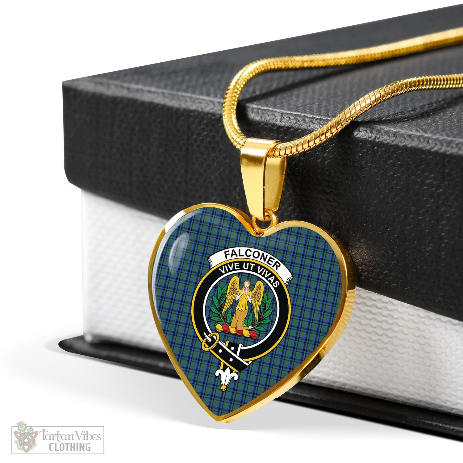 Falconer Tartan Heart Necklace with Family Crest - Tartan Vibes Clothing