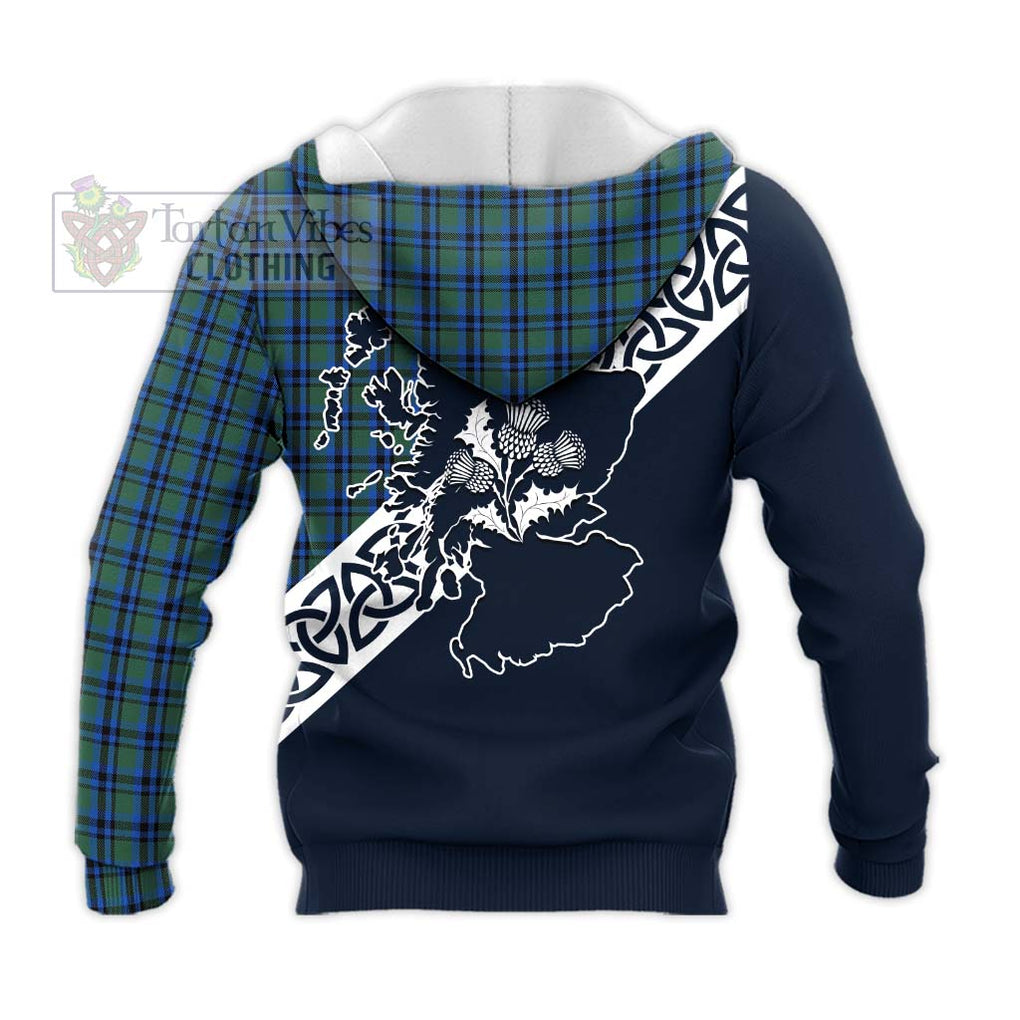 Falconer Tartan Knitted Hoodie Featuring Thistle and Scotland Map - Tartan Vibes Clothing