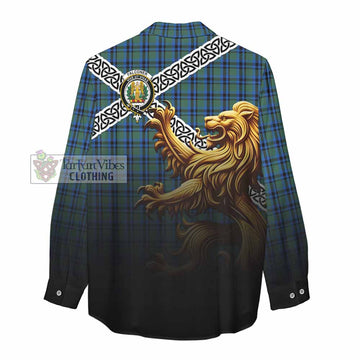 Falconer Crest Tartan Women's Casual Shirt with Golden Lion Emblem Celtic Style - Tartan Vibes Clothing