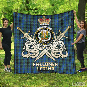 Falconer Tartan Quilt with Clan Crest and the Golden Sword of Courageous Legacy - Tartan Vibes Clothing