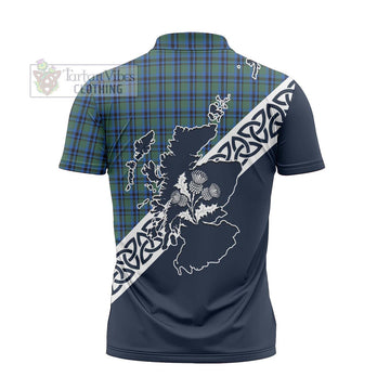 Falconer Tartan Zipper Polo Shirt Featuring Thistle and Scotland Map - Tartanvibesclothing Store