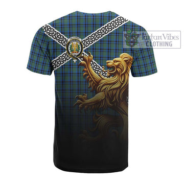 Falconer Crest Tartan Cotton T-shirt with Golden Lion Emblem Celtic Style - Tartan Vibes Clothing