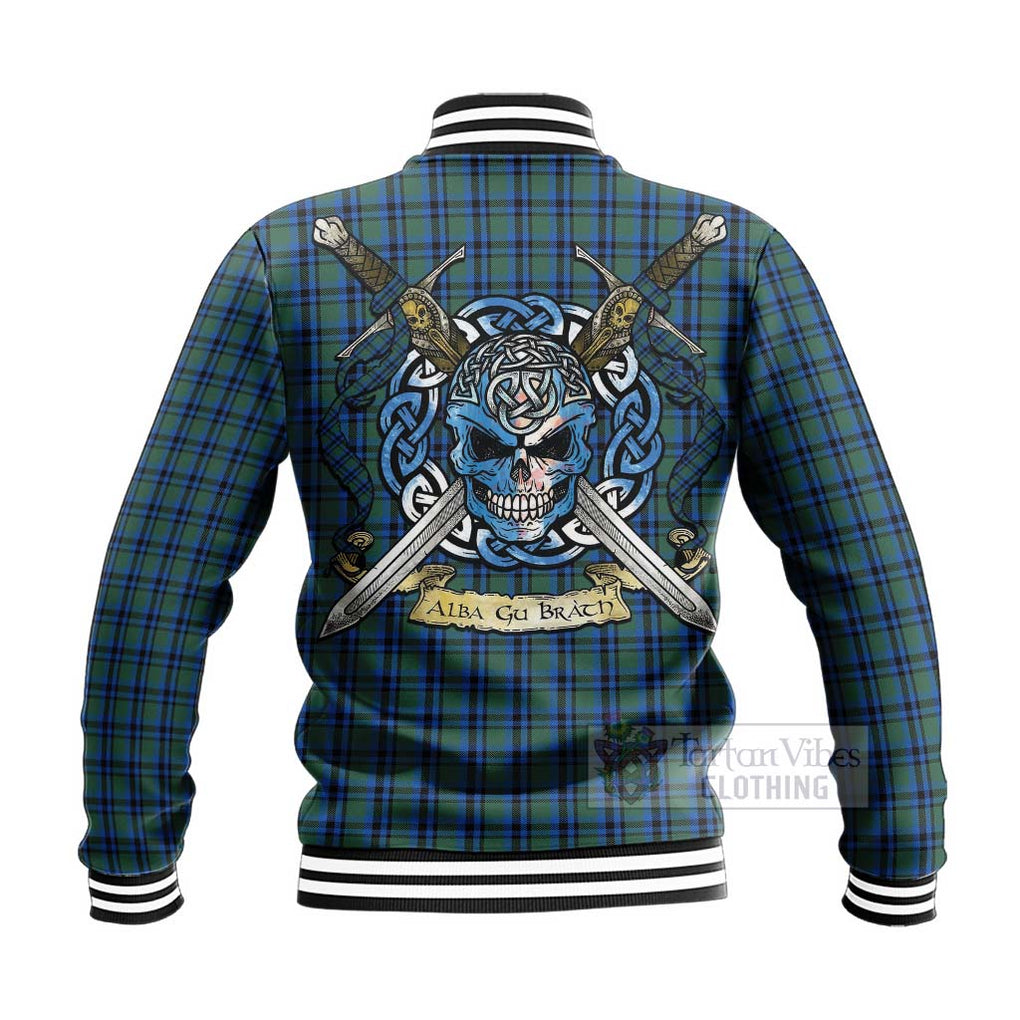 Falconer Tartan Baseball Jacket with Family Crest Celtic Skull Style - Tartan Vibes Clothing