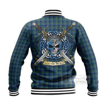 Falconer Tartan Baseball Jacket with Family Crest Celtic Skull Style - Tartan Vibes Clothing