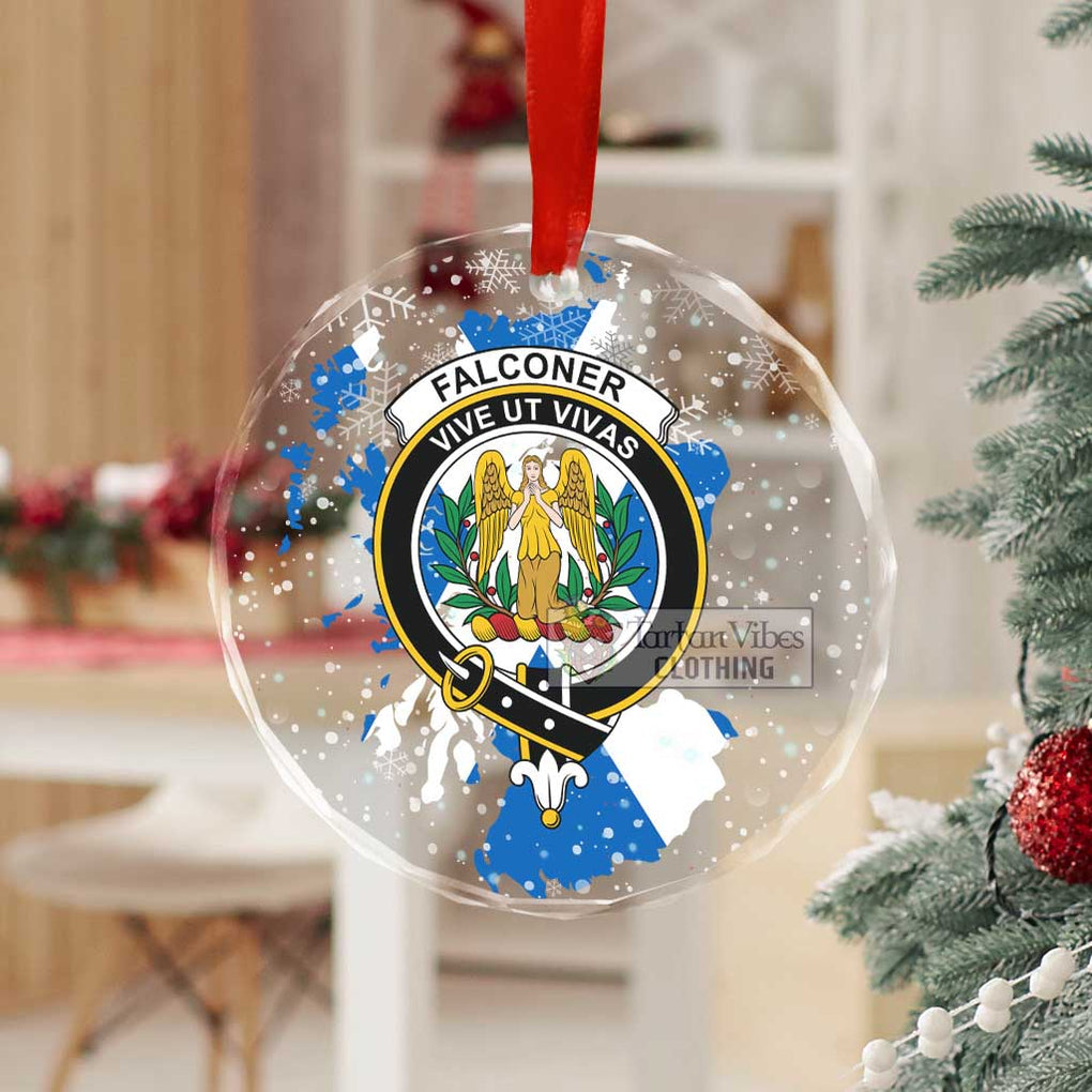 Falconer Clan Crest Christmas Glass Ornament with Scotland Map - 2D-tartanvibesclothing