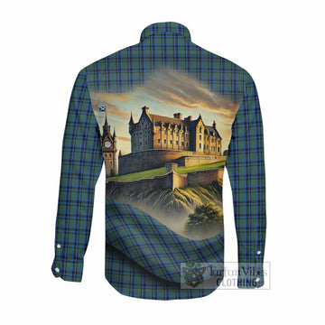 Tartan Vibes Clothing Falconer Tartan Family Crest Long Sleeve Button Shirt with Scottish Ancient Castle Style