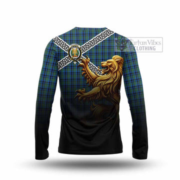 Falconer Crest Tartan Long Sleeve T-Shirt with Golden Lion Emblem Celtic Style - Tartan Vibes Clothing