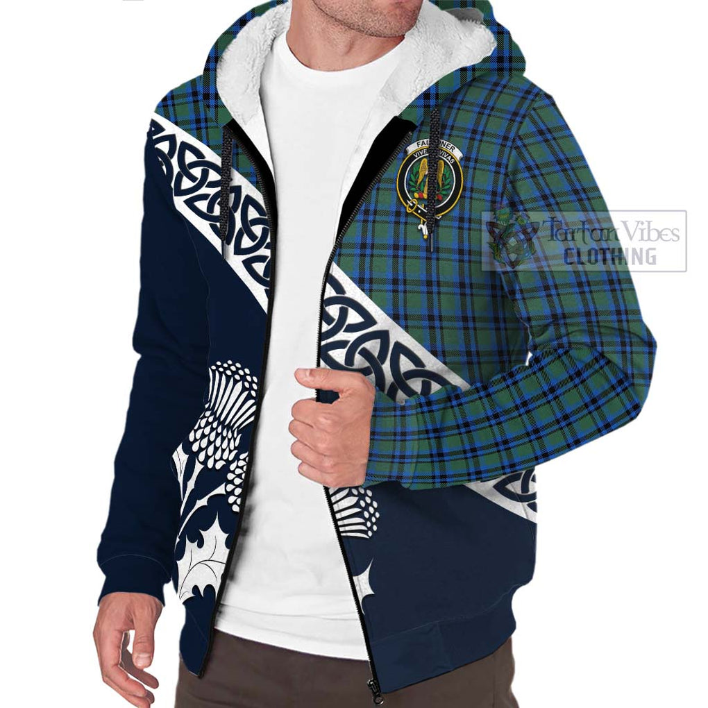 Falconer Tartan Sherpa Hoodie Featuring Thistle and Scotland Map - Tartan Vibes Clothing