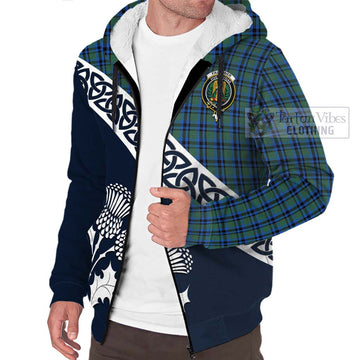 Falconer Tartan Sherpa Hoodie Featuring Thistle and Scotland Map - Tartan Vibes Clothing