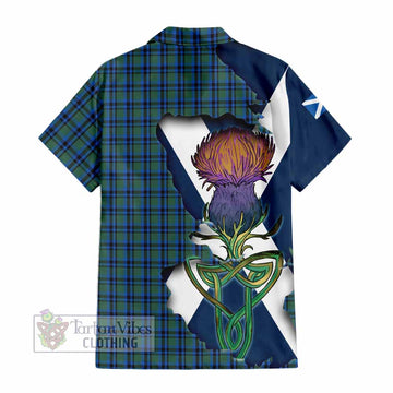 Tartan Vibes Clothing Falconer Tartan Family Crest Short Sleeve Button Shirt Scottish Thistle Celtic Inspired