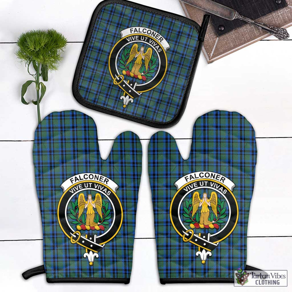 Falconer Tartan Combo Oven Mitt & Pot-Holder with Family Crest Black - Tartan Vibes Clothing