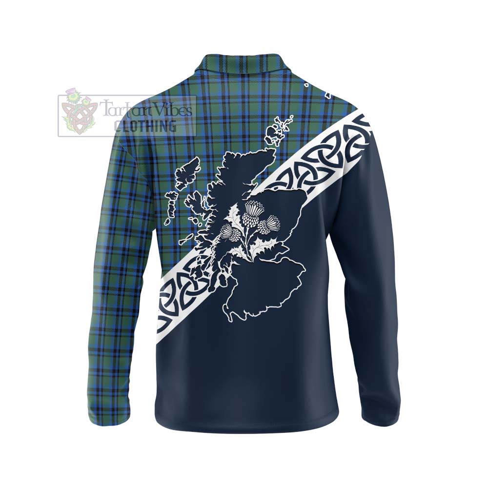 Falconer Tartan Long Sleeve Polo Shirt Featuring Thistle and Scotland Map - Tartan Vibes Clothing