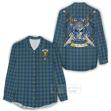 Falconer Tartan Women's Casual Shirt with Family Crest Celtic Skull Style - Tartan Vibes Clothing
