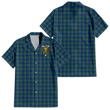 Falconer Tartan Short Sleeve Button Down Shirt with Family Crest