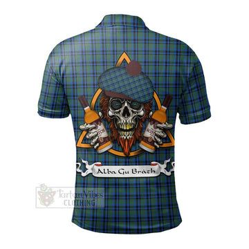 Falconer Tartan Polo Shirt with Family Crest and Bearded Skull Holding Bottles of Whiskey - Tartan Vibes Clothing