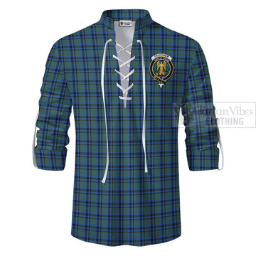 Falconer Tartan Ghillie Kilt Shirt with Family Crest and Bearded Skull Holding Bottles of Whiskey - Tartan Vibes Clothing