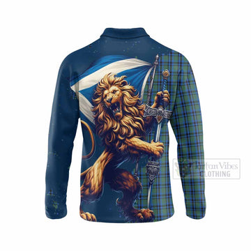 Falconer Tartan Family Crest Long Sleeve Polo Shirt with Scottish Majestic Lion - Tartan Vibes Clothing