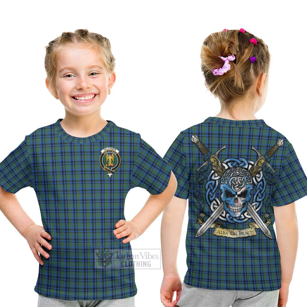 Falconer Tartan Kid T-Shirt with Family Crest Celtic Skull Style - Tartan Vibes Clothing