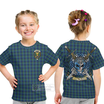 Falconer Tartan Kid T-Shirt with Family Crest Celtic Skull Style - Tartan Vibes Clothing