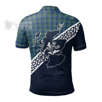 Falconer Tartan Polo Shirt Featuring Thistle and Scotland Map - Tartanvibesclothing Store