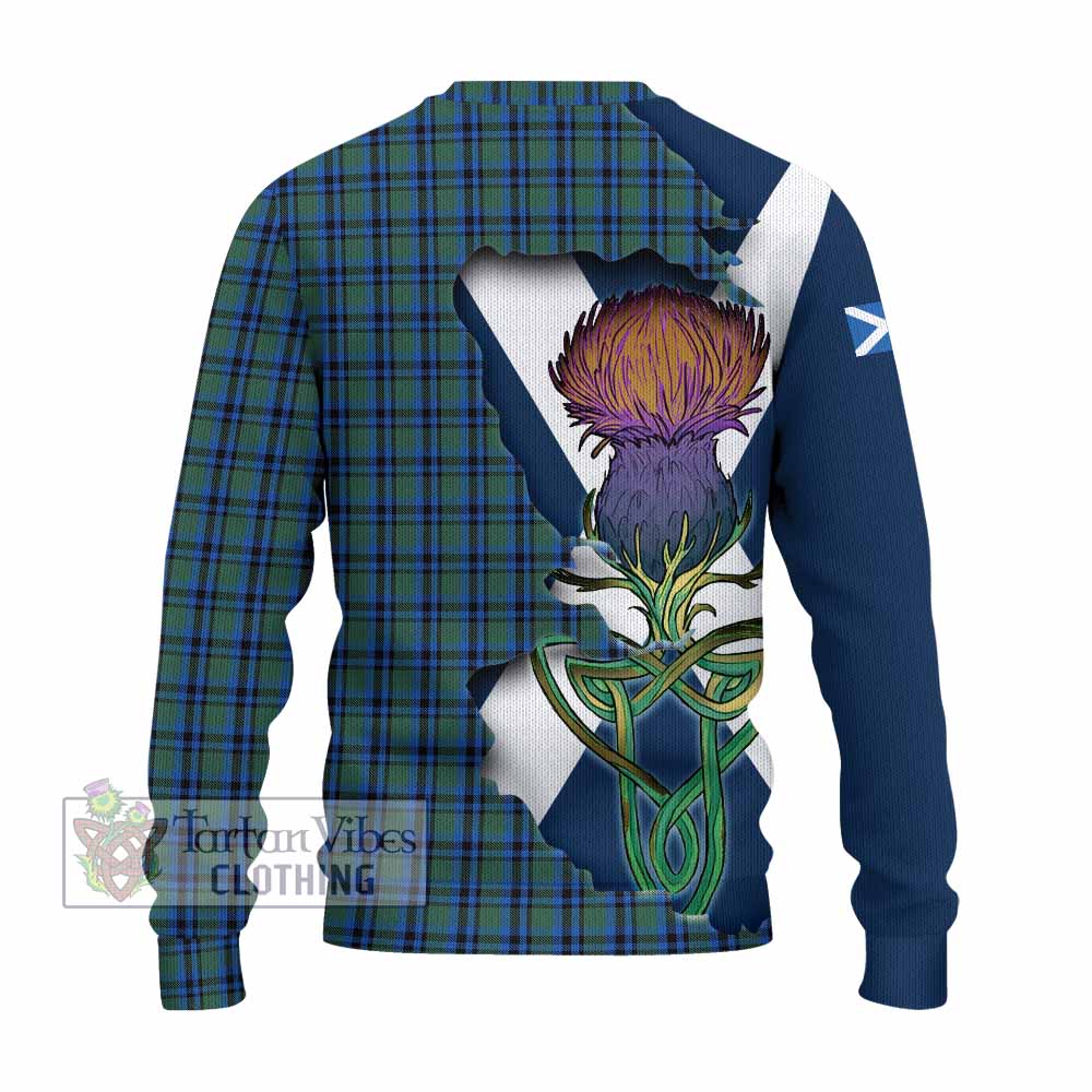 Tartan Vibes Clothing Falconer Tartan Family Crest Knitted Sweater Scottish Thistle Celtic Inspired